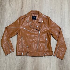 7 For All Mankind Tan Faux Leather Moto Jacket size M